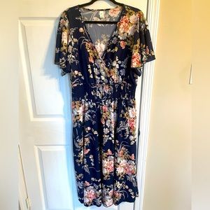 Blue Floral Midi Dress